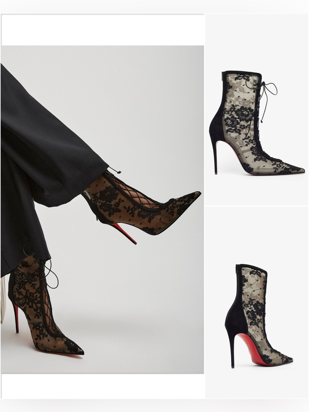New Christian Louboutin 100mm KM Lace Floral Mesh Red Sole Booties 38.5 $1,945